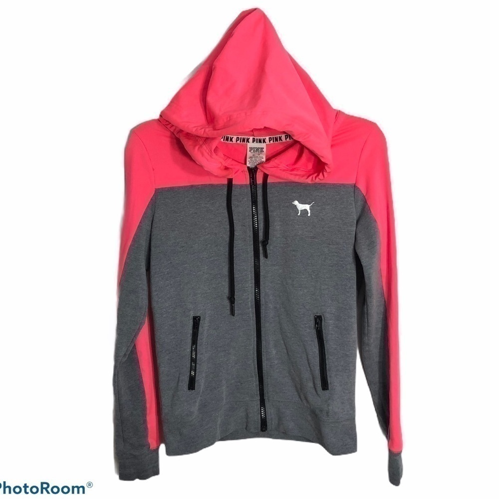 Pink Full Zip Hooded Sweatshirt XS Gray Pink Women